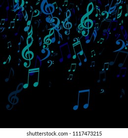 Falling Musical Symbols. Creative Background with Notes, Bass and Treble Clefs. Vector Element for Musical Poster, Banner, Advertising, Card. Minimalistic Simple Background.