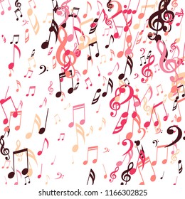 Falling Musical Symbols. Creative Background with Notes, Bass and Treble Clefs. Vector Element for Musical Poster, Banner, Advertising, Card. Minimalistic Simple Background.