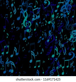 Falling Musical Symbols. Creative Background with Notes, Bass and Treble Clefs. Vector Element for Musical Poster, Banner, Advertising, Card. Minimalistic Simple Background.
