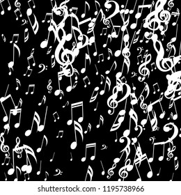 Falling Musical Symbols. Creative Background with Notes, Bass and Treble Clefs. Vector Element for Musical Poster, Banner, Advertising, Card. Minimalistic Simple Background.