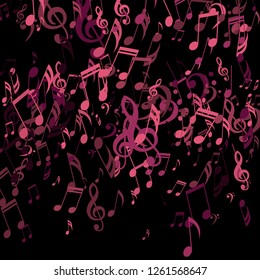 Falling Musical Symbols. Creative Background with Notes, Bass and Treble Clefs. Vector Element for Musical Poster, Banner, Advertising, Card. Minimalistic Simple Background.