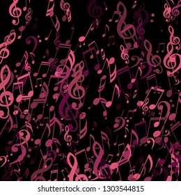 Falling Musical Symbols. Creative Background with Notes, Bass and Treble Clefs. Vector Element for Musical Poster, Banner, Advertising, Card. Minimalistic Simple Background.