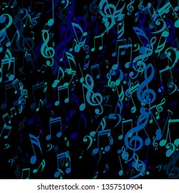 Falling Musical Symbols. Creative Background with Notes, Bass and Treble Clefs. Vector Element for Musical Poster, Banner, Advertising, Card. Minimalistic Simple Background.