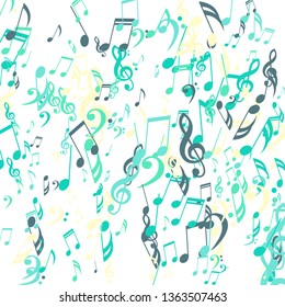 Falling Musical Symbols. Creative Background with Notes, Bass and Treble Clefs. Vector Element for Musical Poster, Banner, Advertising, Card. Minimalistic Simple Background.