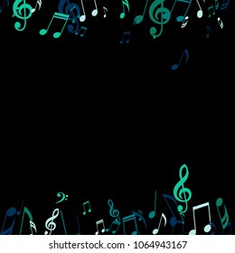 Falling Musical Symbols. Modern Background with Notes, Bass and Treble Clefs. Vector Element for Musical Poster, Banner, Advertising, Card. Minimalistic Simple Background.