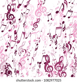 Falling Musical Symbols. Modern Background with Notes, Bass and Treble Clefs. Vector Element for Musical Poster, Banner, Advertising, Card. Minimalistic Simple Background.