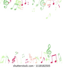 Falling Musical Symbols. Modern Background with Notes, Bass and Treble Clefs. Vector Element for Musical Poster, Banner, Advertising, Card. Minimalistic Simple Background.