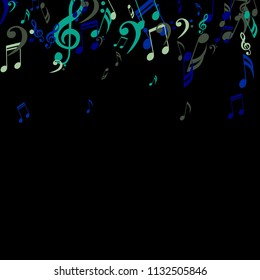 Falling Musical Symbols. Modern Background with Notes, Bass and Treble Clefs. Vector Element for Musical Poster, Banner, Advertising, Card. Minimalistic Simple Background.