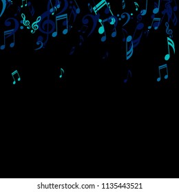 Falling Musical Symbols. Modern Background with Notes, Bass and Treble Clefs. Vector Element for Musical Poster, Banner, Advertising, Card. Minimalistic Simple Background.