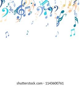 Falling Musical Symbols. Modern Background with Notes, Bass and Treble Clefs. Vector Element for Musical Poster, Banner, Advertising, Card. Minimalistic Simple Background.