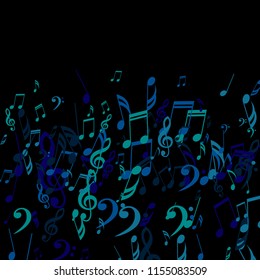 Falling Musical Symbols. Modern Background with Notes, Bass and Treble Clefs. Vector Element for Musical Poster, Banner, Advertising, Card. Minimalistic Simple Background.