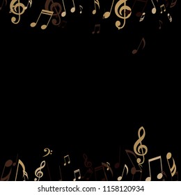 Falling Musical Symbols. Modern Background with Notes, Bass and Treble Clefs. Vector Element for Musical Poster, Banner, Advertising, Card. Minimalistic Simple Background.