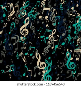 Falling Musical Symbols. Modern Background with Notes, Bass and Treble Clefs. Vector Element for Musical Poster, Banner, Advertising, Card. Minimalistic Simple Background.