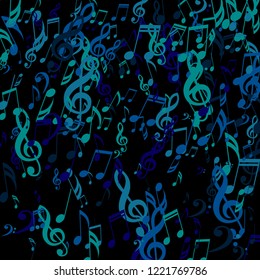 Falling Musical Symbols. Modern Background with Notes, Bass and Treble Clefs. Vector Element for Musical Poster, Banner, Advertising, Card. Minimalistic Simple Background.