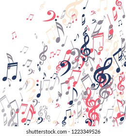 Falling Musical Symbols. Modern Background with Notes, Bass and Treble Clefs. Vector Element for Musical Poster, Banner, Advertising, Card. Minimalistic Simple Background.