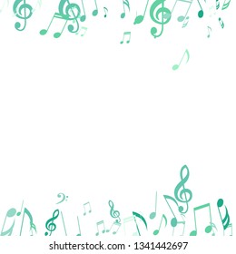 Falling Musical Symbols. Modern Background with Notes, Bass and Treble Clefs. Vector Element for Musical Poster, Banner, Advertising, Card. Minimalistic Simple Background.