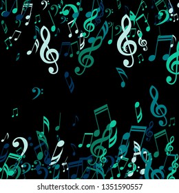 Falling Musical Symbols. Modern Background with Notes, Bass and Treble Clefs. Vector Element for Musical Poster, Banner, Advertising, Card. Minimalistic Simple Background.
