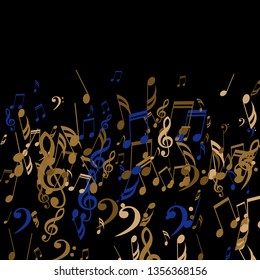 Falling Musical Symbols. Modern Background with Notes, Bass and Treble Clefs. Vector Element for Musical Poster, Banner, Advertising, Card. Minimalistic Simple Background.