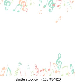 Falling Musical Symbols. Trendy Background with Notes, Bass and Treble Clefs. Vector Element for Musical Poster, Banner, Advertising, Card. Minimalistic Simple Background.