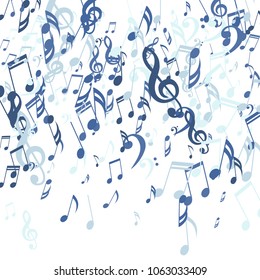 Falling Musical Symbols. Trendy Background with Notes, Bass and Treble Clefs. Vector Element for Musical Poster, Banner, Advertising, Card. Minimalistic Simple Background.