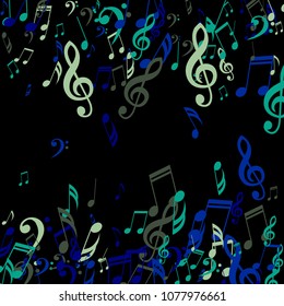 Falling Musical Symbols. Trendy Background with Notes, Bass and Treble Clefs. Vector Element for Musical Poster, Banner, Advertising, Card. Minimalistic Simple Background.