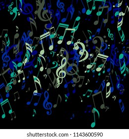 Falling Musical Symbols. Trendy Background with Notes, Bass and Treble Clefs. Vector Element for Musical Poster, Banner, Advertising, Card. Minimalistic Simple Background.