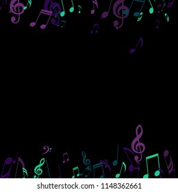Falling Musical Symbols. Trendy Background with Notes, Bass and Treble Clefs. Vector Element for Musical Poster, Banner, Advertising, Card. Minimalistic Simple Background.