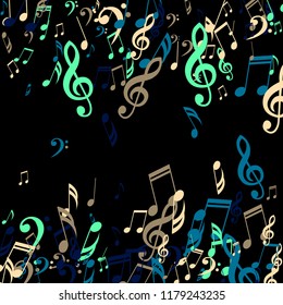 Falling Musical Symbols. Trendy Background with Notes, Bass and Treble Clefs. Vector Element for Musical Poster, Banner, Advertising, Card. Minimalistic Simple Background.