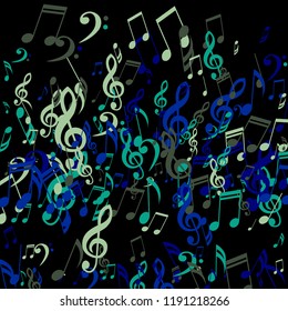 Falling Musical Symbols. Trendy Background with Notes, Bass and Treble Clefs. Vector Element for Musical Poster, Banner, Advertising, Card. Minimalistic Simple Background.