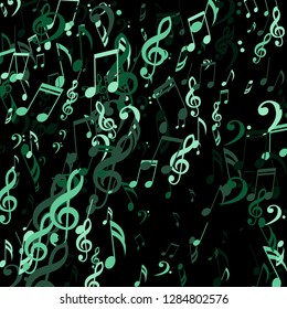Falling Musical Symbols. Trendy Background with Notes, Bass and Treble Clefs. Vector Element for Musical Poster, Banner, Advertising, Card. Minimalistic Simple Background.