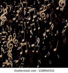 Falling Musical Symbols. Trendy Background with Notes, Bass and Treble Clefs. Vector Element for Musical Poster, Banner, Advertising, Card. Minimalistic Simple Background.