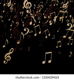 Falling Musical Symbols. Trendy Background with Notes, Bass and Treble Clefs. Vector Element for Musical Poster, Banner, Advertising, Card. Minimalistic Simple Background.