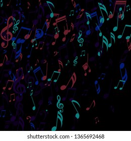 Falling Musical Symbols. Trendy Background with Notes, Bass and Treble Clefs. Vector Element for Musical Poster, Banner, Advertising, Card. Minimalistic Simple Background.