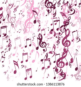 Falling Musical Symbols. Trendy Background with Notes, Bass and Treble Clefs. Vector Element for Musical Poster, Banner, Advertising, Card. Minimalistic Simple Background.