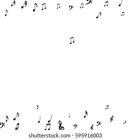 Falling Notes Background. Frame of Treble Clefs, Bass Clefs and Musical Notes