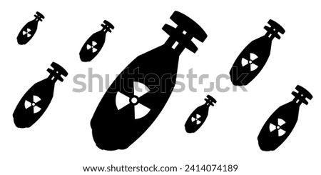 Falling nuclear bombs silhouette vector illustration