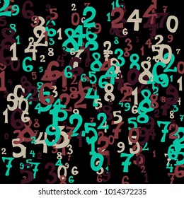 Falling numbers abstract background. Abstract background of color numbers for card or print. Pattern of randomly distributed numbers from zero to nine in color.