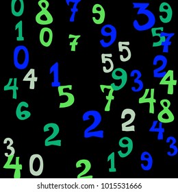 Falling numbers abstract background. Abstract background of color numbers for card or banner. Pattern of randomly distributed numbers from zero to nine in color.