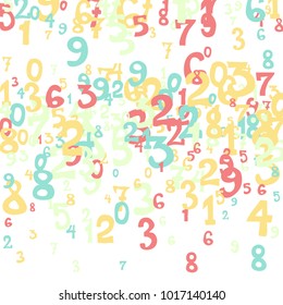 Falling numbers abstract background. Abstract background of color numbers for card or banner. Pattern of randomly distributed numbers from zero to nine in color.