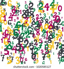 Falling numbers abstract background. Abstract background of color numbers for card or banner. Pattern of randomly distributed numbers from zero to nine in color.