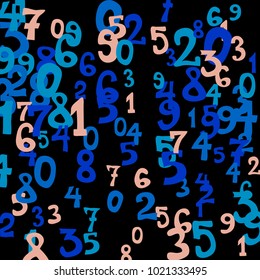 Falling numbers abstract background. Abstract background of color numbers for card or print. Pattern of randomly distributed numbers from zero to nine in color.