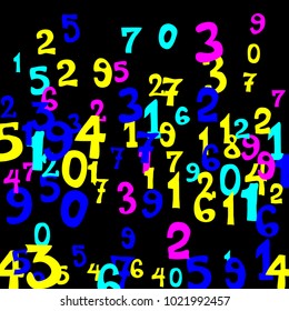 Falling numbers abstract background. Abstract background of color numbers for card or print. Pattern of randomly distributed numbers from zero to nine in color.