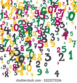 Falling numbers abstract background. Abstract background of color numbers for card or banner. Pattern of randomly distributed numbers from zero to nine in color.