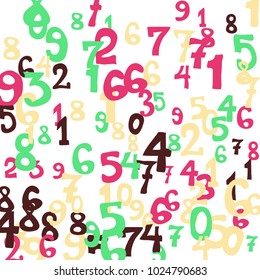 Falling numbers abstract background. Abstract background of color numbers for banner or poster. Pattern of randomly distributed numbers from zero to nine in color.
