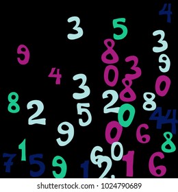 Falling numbers abstract background. Abstract background of color numbers for card or banner. Pattern of randomly distributed numbers from zero to nine in color.
