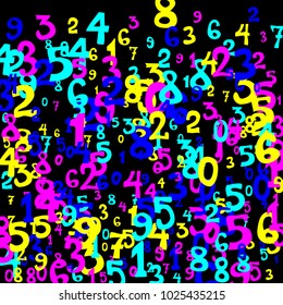 Falling numbers abstract background. Abstract background of color numbers for card or banner. Pattern of randomly distributed numbers from zero to nine in color.