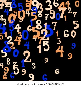 Falling numbers abstract background. Abstract background of color numbers for card or print. Pattern of randomly distributed numbers from zero to nine in color.