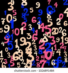 Falling numbers abstract background. Abstract background of color numbers for card or banner. Pattern of randomly distributed numbers from zero to nine in color.