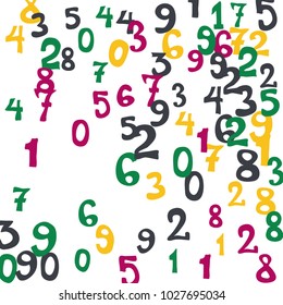 Falling numbers abstract background. Abstract background of color numbers for card or banner. Pattern of randomly distributed numbers from zero to nine in color.