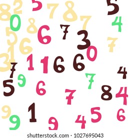 Falling numbers abstract background. Abstract background of color numbers for card or print. Pattern of randomly distributed numbers from zero to nine in color.